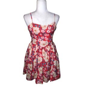 Aerie Floral Print Smocked Sundress Red White Pink Blue‎ Spaghetti Strap Mini S